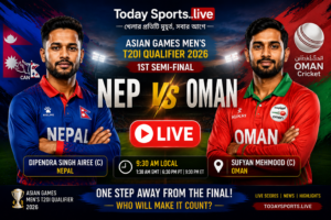 Cricket match Live- Nepal vs Oman, 1st Semi-Final (A1 v B2), Asian Games Men's T20I Qualifier, 2026
